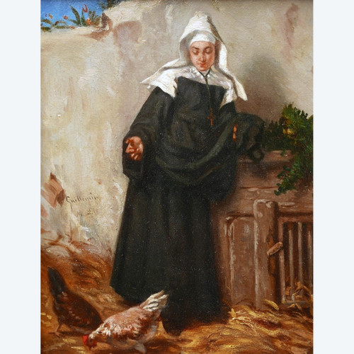 Alexandre Marie GUILLEMIN, Nun feeding the hens
