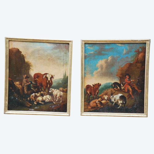 Paar Schäferleinwände, Italien um 1750