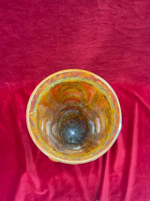 Vase pâte de verre Art déco 1930 fer forgé Lorrain