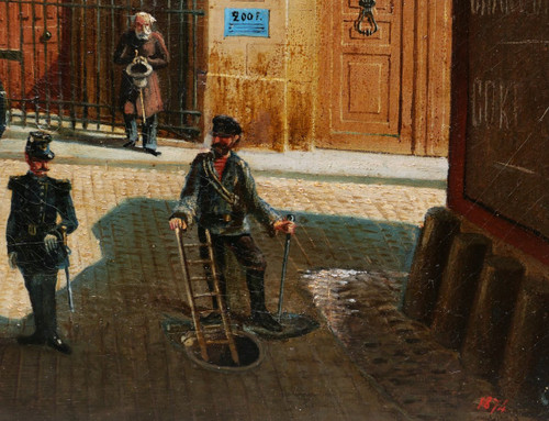 E. GIRSELS, Veduta animata di rue des Archives