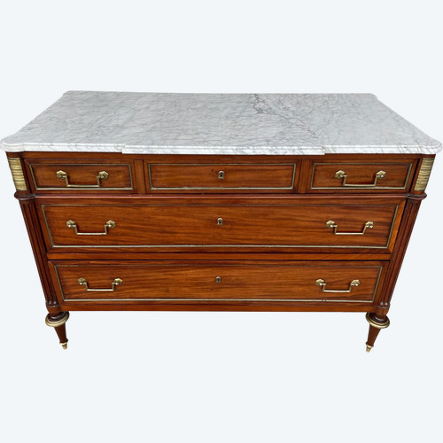 Commode époque Louis XVI En Acajou Et Plateau Marbre