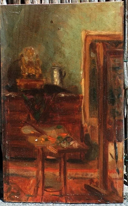 Scuola francese 1890-1900 circa - Atelier d'artiste