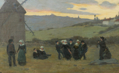 Scuola FRANCESE della seconda metà del XIX secolo, danza bretone al tramonto