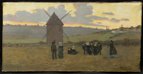 Scuola FRANCESE della seconda metà del XIX secolo, danza bretone al tramonto