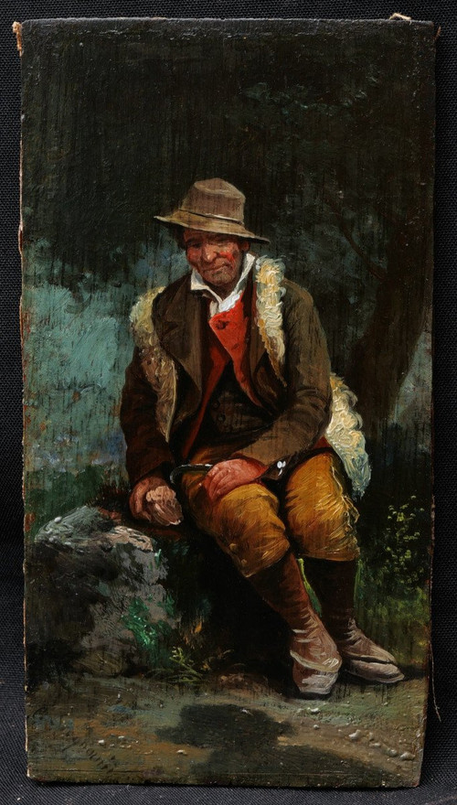 Giuseppe SIGNORINI zugeschrieben, italienischer Bauer oder Hirte, der im Wald sitzt