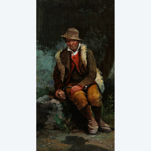 Giuseppe SIGNORINI zugeschrieben, italienischer Bauer oder Hirte, der im Wald sitzt
