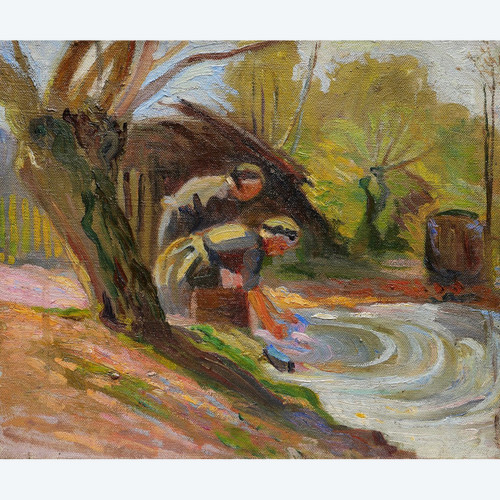 Scuola FRANCESE circa 1910 - 1920, due lavandaie