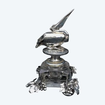Big Inkwell In Pelican Silver Bronze And Crystal XIX