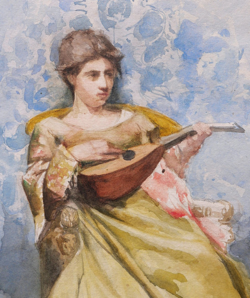 Armel de BLOQUEL de CROIX, Baron de WISMES, Junge Frau mit Mandoline