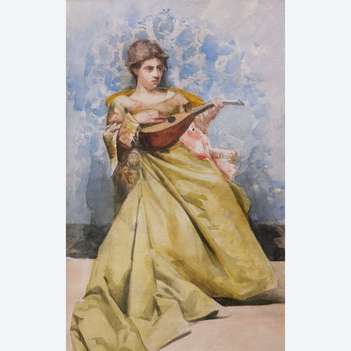 Armel de BLOQUEL de CROIX, Baron de WISMES, Junge Frau mit Mandoline