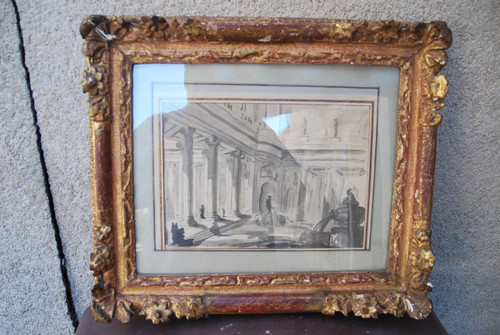 Architectural Drawing Of Palace And Fountain 18th Century Italy Follower Of Piranesi