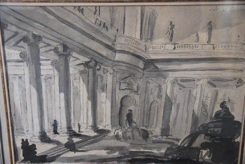 Architectural Drawing Of Palace And Fountain 18th Century Italy Follower Of Piranesi