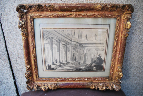 Architectural Drawing Of Palace And Fountain 18th Century Italy Follower Of Piranesi