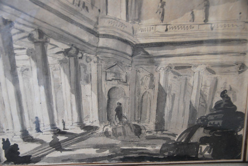 Architectural Drawing Of Palace And Fountain 18th Century Italy Follower Of Piranesi