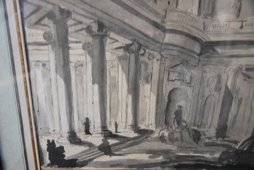 Architectural Drawing Of Palace And Fountain 18th Century Italy Follower Of Piranesi