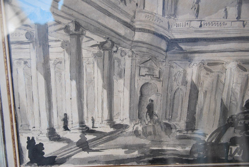 Architectural Drawing Of Palace And Fountain 18th Century Italy Follower Of Piranesi