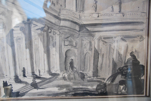 Architectural Drawing Of Palace And Fountain 18th Century Italy Follower Of Piranesi
