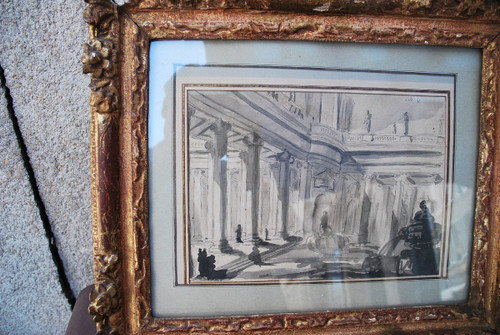 Architectural Drawing Of Palace And Fountain 18th Century Italy Follower Of Piranesi