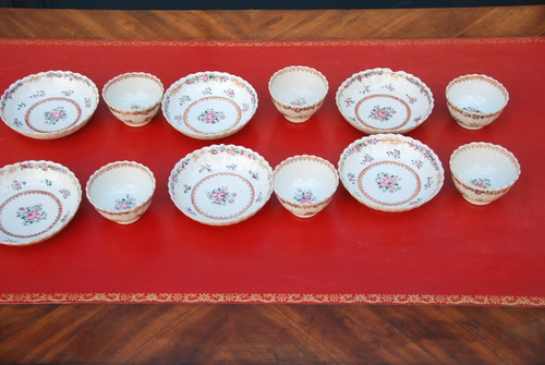 Elegant Suite Of Six Sorbets In Qialong Porcelain, Compagnie Des Indes