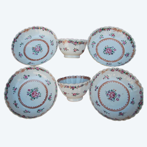 Elegant Suite Of Six Sorbets In Qialong Porcelain, Compagnie Des Indes