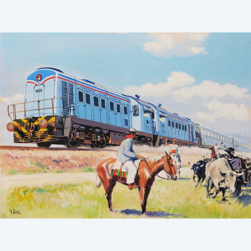 Yves DELFO, The General San Martín train and two gauchos in the Argentine countryside