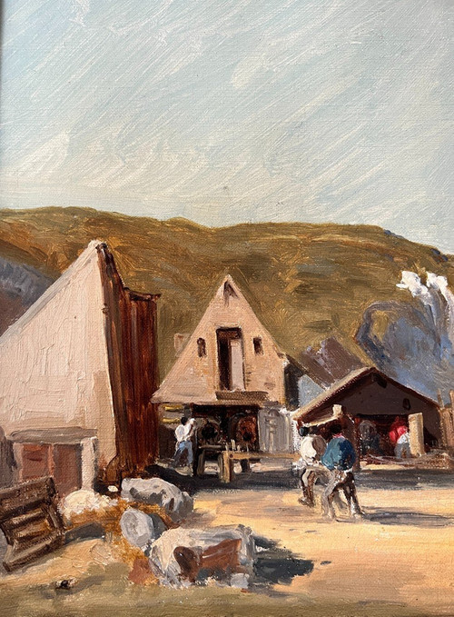 Ecole Française impressionniste  - Village De Pêcheurs, Normandie, Circa 1880. Monogrammé Ag