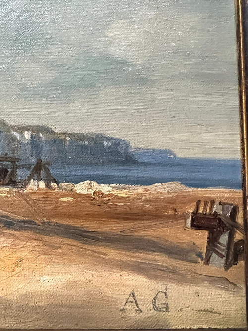 Ecole Française impressionniste  - Village De Pêcheurs, Normandie, Circa 1880. Monogrammé Ag