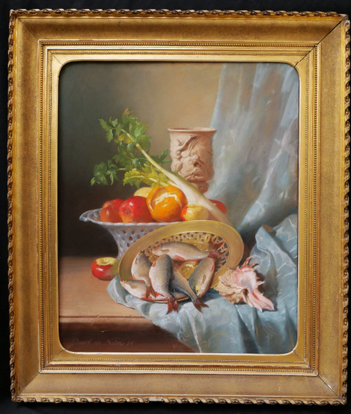 David de NOTER, Stillleben mit Obst, Gemüse, Fisch, Schnitt und Muscheln (Großformat)