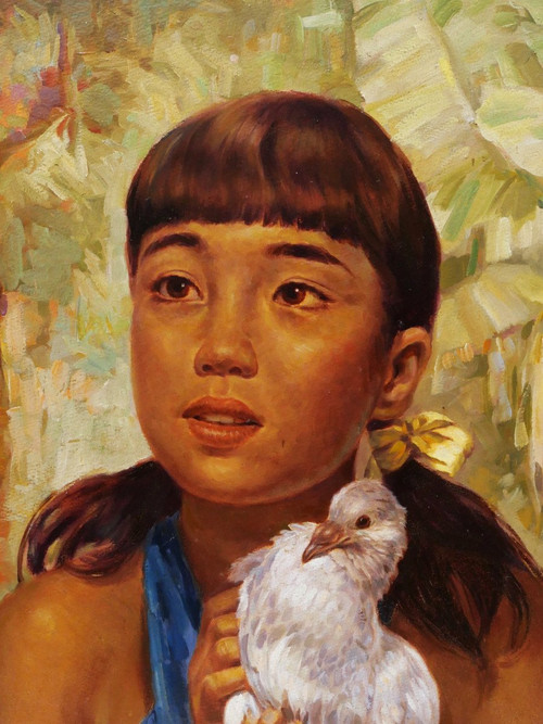 Ralph Burke TYREE, Jeune fille de Guam dans la jungle, tenant un oiseau