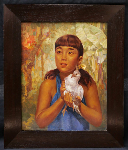 Ralph Burke TYREE, Jeune fille de Guam dans la jungle, tenant un oiseau