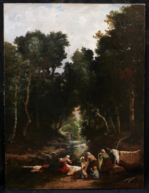 Louis BOULANGÉ, Landschaft mit Waschweibern im Wald von Fontainebleau (Großformat)