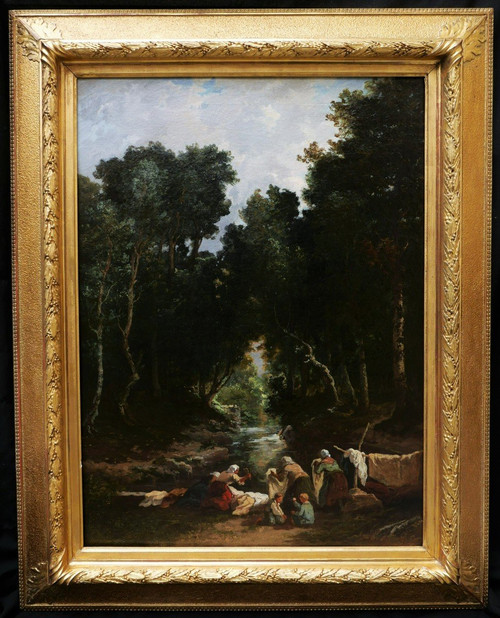 Louis BOULANGÉ, Landschaft mit Waschweibern im Wald von Fontainebleau (Großformat)
