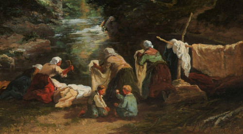 Louis BOULANGÉ, Landschaft mit Waschweibern im Wald von Fontainebleau (Großformat)
