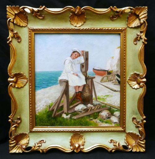 C. HENRIOL, Girl on a capstan at Étretat