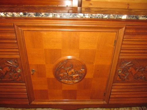 Art-Deco-Sideboard mit 3 Türen, Jagddekor