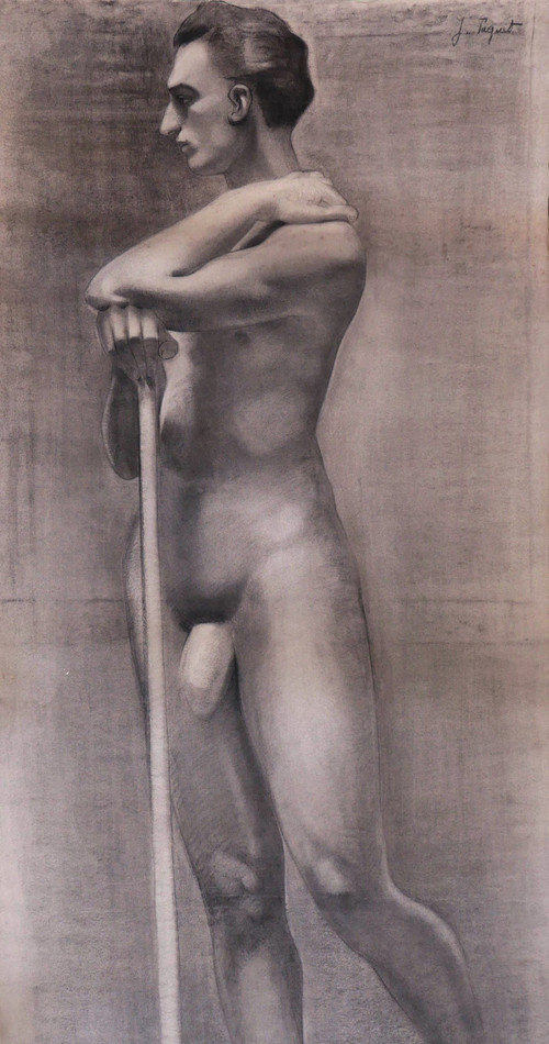 Jeanne PAQUET, Homme nu appuyé sur un bâton (grand format)