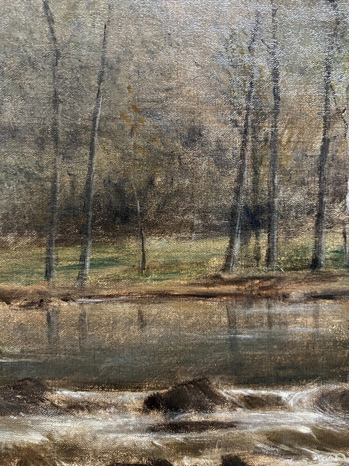 Ernest Joseph Laurent (1859-1929) - Impressionist Landscape At The River And At The Pole, 1885