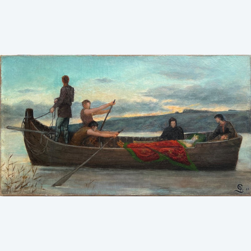 Scuola francese del XIX secolo - La morte di un re, 1885 Monogrammato