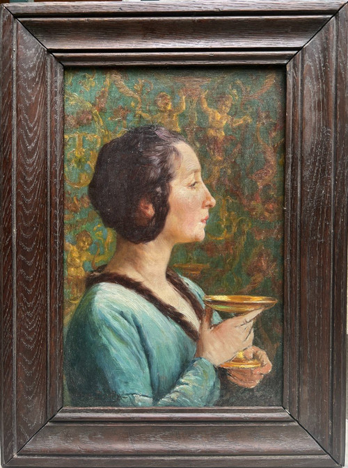 Eugène Deully (1860-1933) - Donna di profilo con calice, 1890 circa