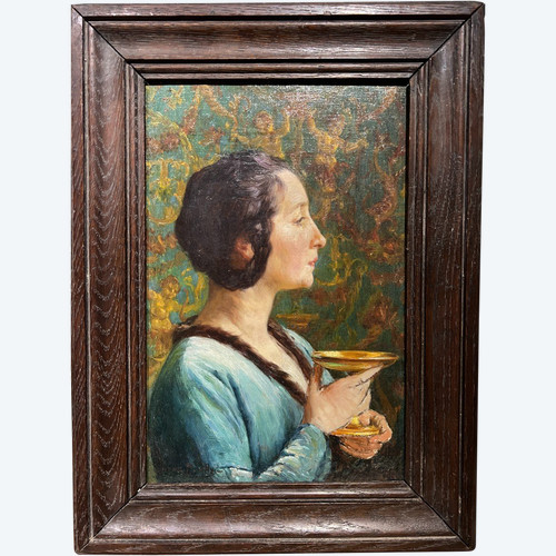 Eugène Deully (1860-1933) - Donna di profilo con calice, 1890 circa
