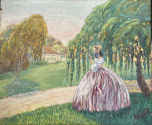 Ecole Française Art Déco - Elégante Au Jardin Et à La Lecture, Signé, Circa 1930