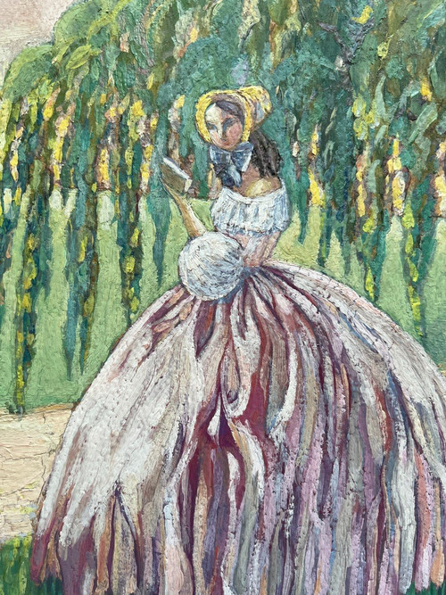 Ecole Française Art Déco - Elégante Au Jardin Et à La Lecture, Signé, Circa 1930