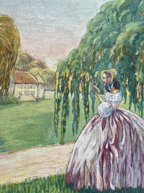 Ecole Française Art Déco - Elégante Au Jardin Et à La Lecture, Signé, Circa 1930