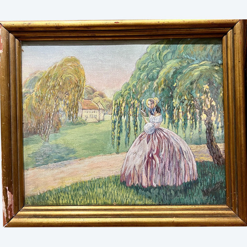 Ecole Française Art Déco - Elégante Au Jardin Et à La Lecture, Signé, Circa 1930