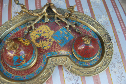 Inkwell In Bronze And Cloisonne From The XIX In The Style Of Barbenienne