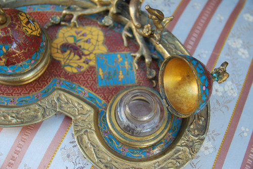 Inkwell In Bronze And Cloisonne From The XIX In The Style Of Barbenienne