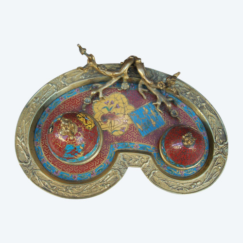 Inkwell In Bronze And Cloisonne From The XIX In The Style Of Barbenienne