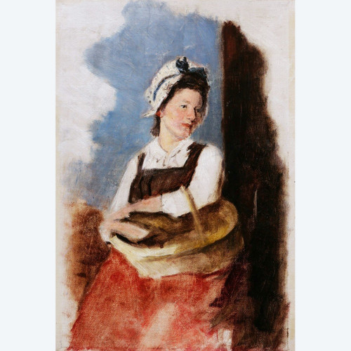 Scuola FRANCESE del XIX secolo, Donna con cesta