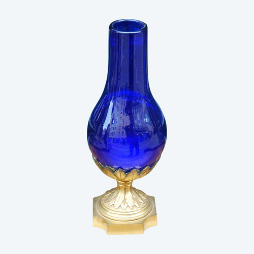 Vase En Verre Bleu Royal Du Creusot , époque Louis XVI