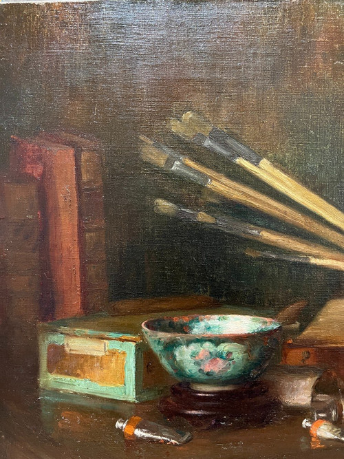 Marthe Moisset (1871 - 1945) - La tavolozza e i pennelli dell'artista, 1906